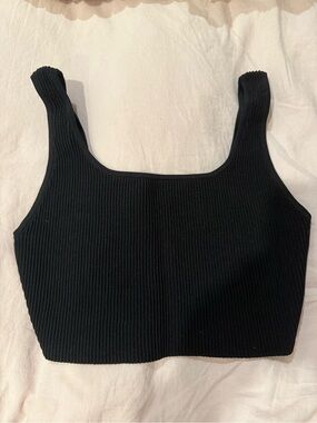 Babaton Black Ribbed Square-Neck Tank Top